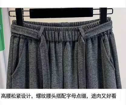 2025 Autumn Winter New All-match Fashionable Solid Color Elastic Waist Wide Leg Pants Women Clothes Casual Drawstring Trousers