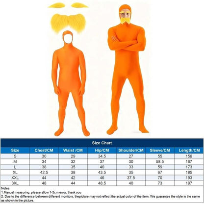 Adult Orange Zentai Bodysuit Open Face Skin Tight Jumpsuit with eard Eyebrow Halloween Cosplay Costume Unisex Full Coverage