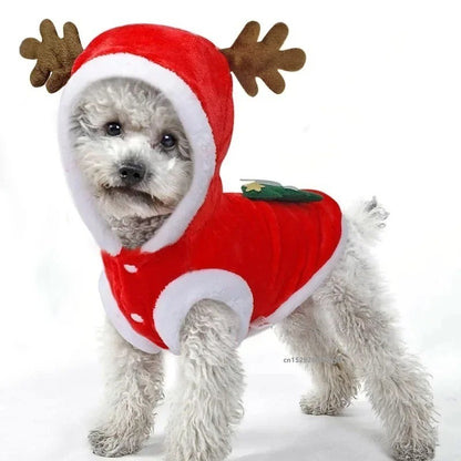 Fantasia de Natal para Cães Moletom Vermelho Festivo com Galhadas Roupa de Inverno Aconchegante para Filhotes Pequenos Chihuahua Yorkshire