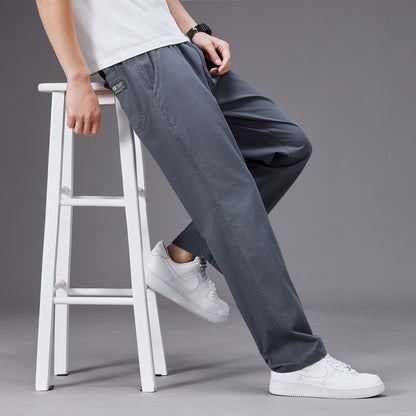 Calças Casuais Grandes Masculinas Cintura Elástica Perna Reta Ajustada Calças de Verão Masculinas Soltas de Algodão Roupa de Trabalho Plus Size Grande 6XL Cáqui Claro