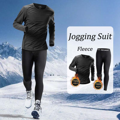 Men's Winter Morning Warm 1-2 PCS Running Set Sports Underwear Fast Drying Skiing Basketball Training Clothes Fleece Tracksuit