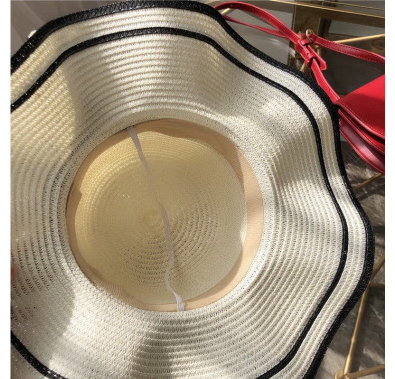 Beach HatJapanese Everything Hairy Edge Straw Hat Female Summer dome  Top Outing Sun Hat Small Fresh Bow Sun Shade Beach Hat