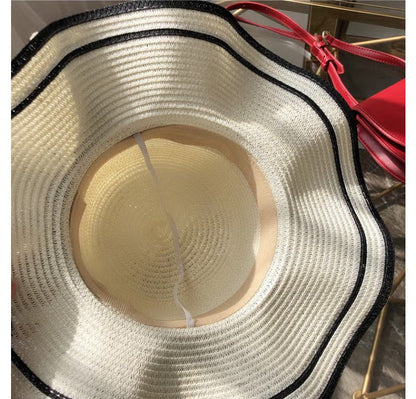 Beach HatJapanese Everything Hairy Edge Straw Hat Female Summer dome  Top Outing Sun Hat Small Fresh Bow Sun Shade Beach Hat