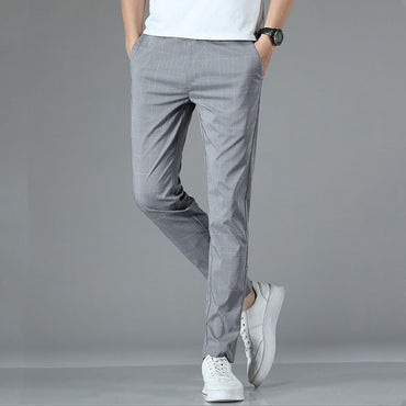 Business Ice Silk Pants Straight Elastic Waist Black Gray Trousers Breathable Simple Male Clothing Casual Suit Pants Autumn Warm