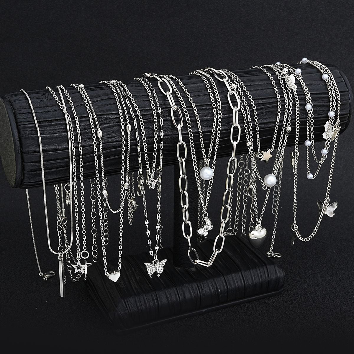 Conjunto de Colares 13 Peças/Kit Temperamento Simples Borboleta Pérola Coração Estrela Zircônia Cor Prata para Mulheres Joias da Moda de Presente
