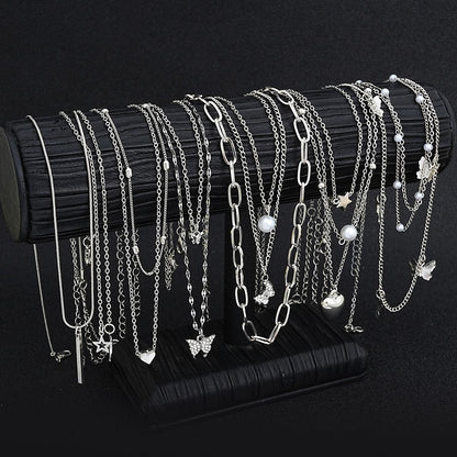 Conjunto de Colares 13 Peças/Kit Temperamento Simples Borboleta Pérola Coração Estrela Zircônia Cor Prata para Mulheres Joias da Moda de Presente