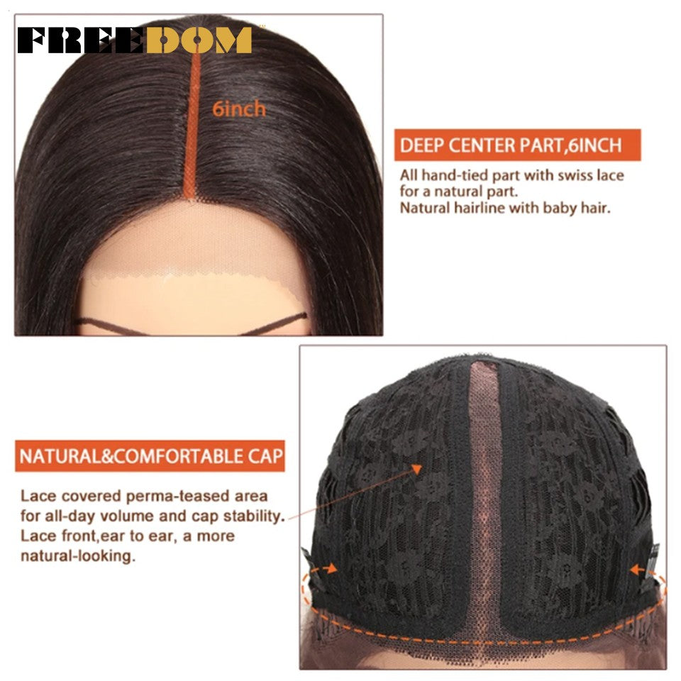 Peruca frontal de renda sintética FREEDOM para mulheres, 38 polegadas, longa, lisa, ombré, marrom, vermelho, gengibre, destaque, perucas frontais de renda, peruca de cosplay