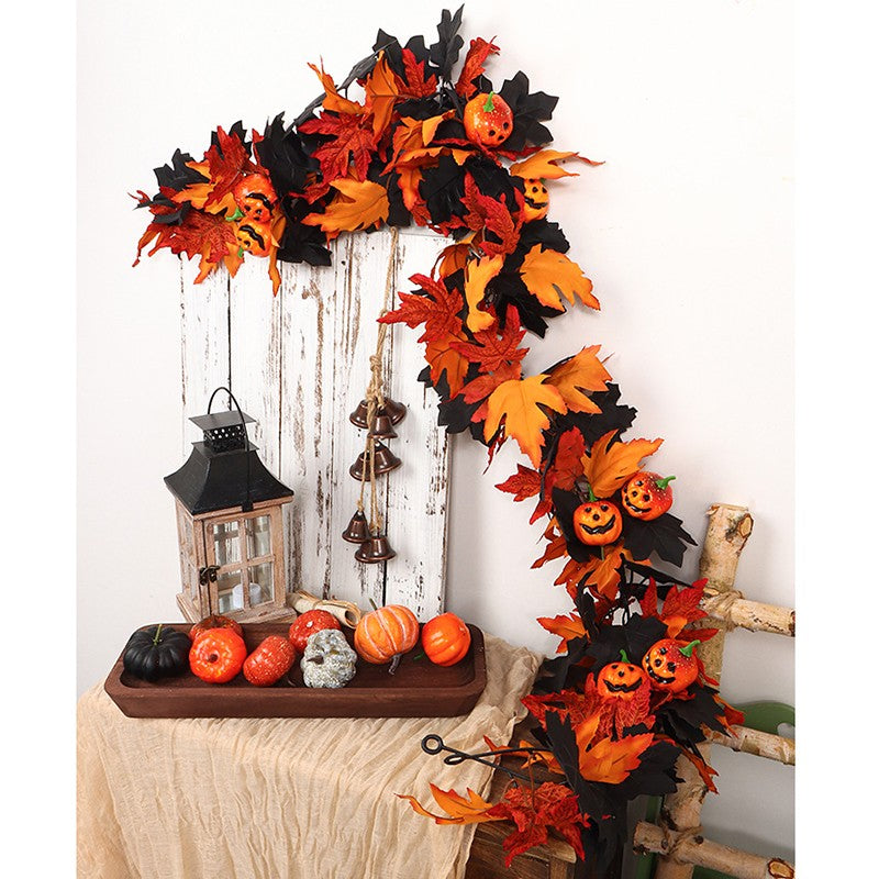 Halloween Artificial Vines Red Black Autumn Maple Leaves Fake Garland For Home Christmas Thanksgiving Party Fireplace Fall Decor