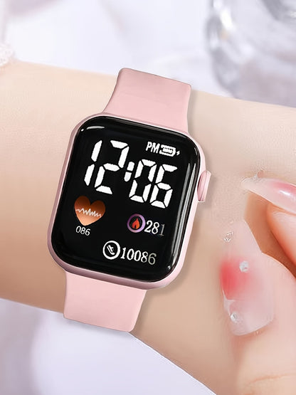 Set of 6 minimalist square LED watches with butterfly pearl jewelry