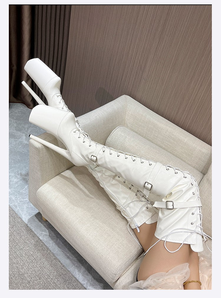 26cm Super High Heel Thigh High Boots Sexy Women Shoes Pole Dance Stripper Shoes Platform Over-the-Knee Zip Crotch High Boots