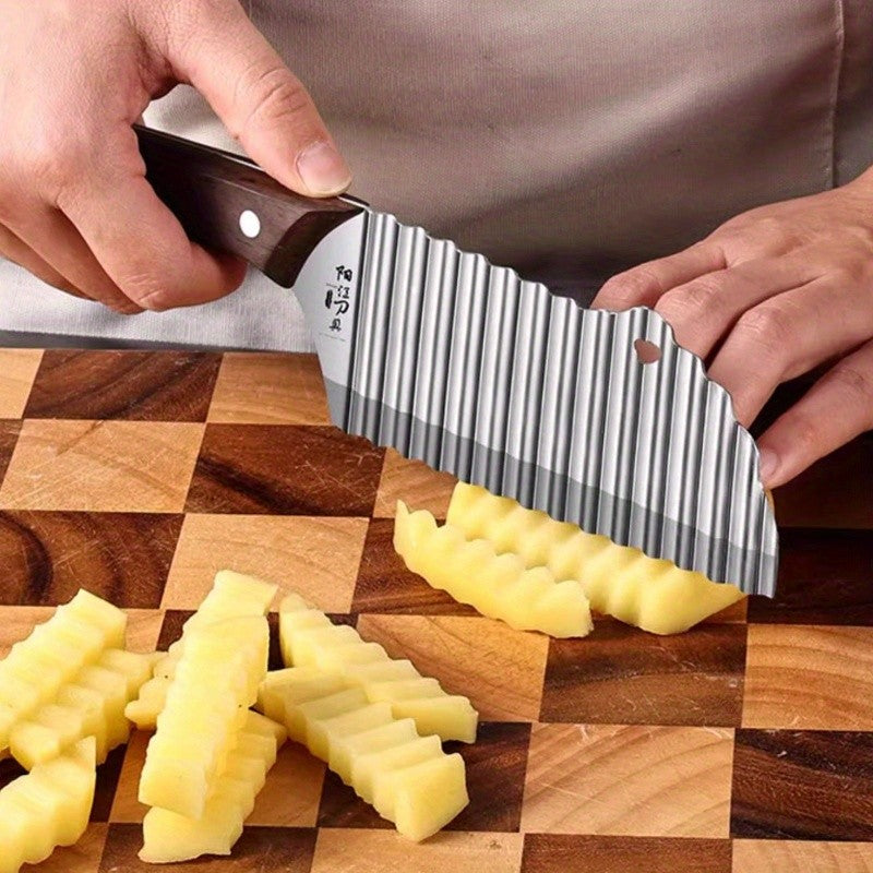 PLYS Potato Slicer Stainless Steel Sharp Wolf Tooth French Fry Cutting Knife Kitchen Multifunctional Wave Blade Potato Knife