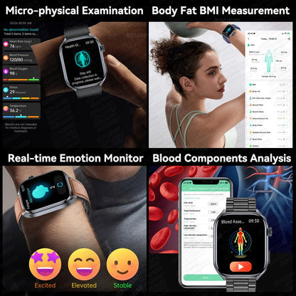Smartwatches 2025: Novo ECG+PPG, relógio feminino e masculino, ácido úrico, pressão arterial, oxigênio no sangue, análise corporal, gordura corporal, chamadas BT, lanterna de LED.