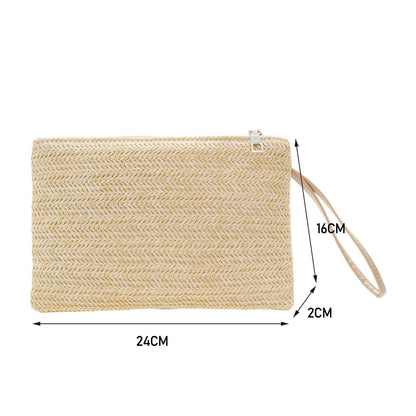 Women Girls Fashion Clutch Solid Straw Wristlet Bag Ladies Beach Summer Handbags Purse Daily Money Coin Phone Card Bag
