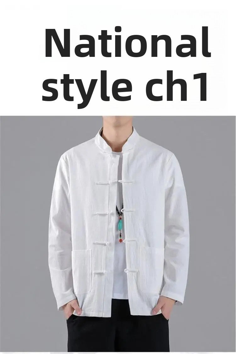 Chinese Style Linen Shirt with Button Design Cotton Linen Spring Autumn New Style Men's Retro Shirt Casual Summer Top