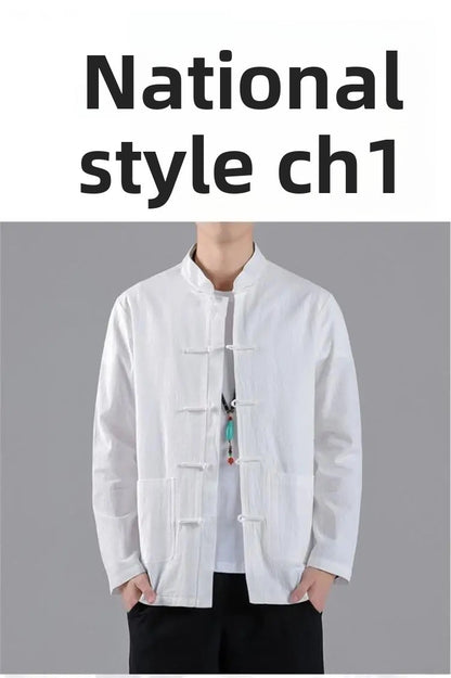 Chinese Style Linen Shirt with Button Design Cotton Linen Spring Autumn New Style Men's Retro Shirt Casual Summer Top
