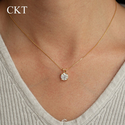CKT Colar Feminino Pingente Quatro Garras 1 quilate Diamante Moissanite Ouro 14K Clássico Elegante Casamento Joia Fina Presente