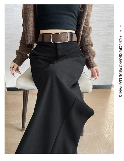 Grey Woolen Wide-leg Suit Pants Women 2025fall Winter New High-waisted Draping Straight-leg Casual Floor-length Thick Trouser