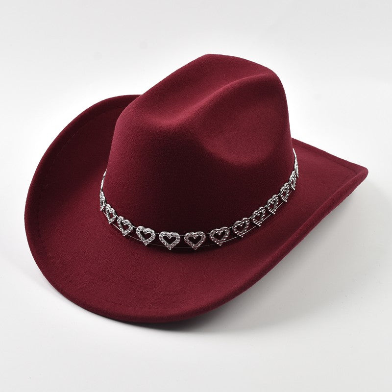 Lady Roll Up Brim Western Style Cowgirl Hat Fashions Lady Felt Fedoras Hats Women Party Pink Cowboy Hat