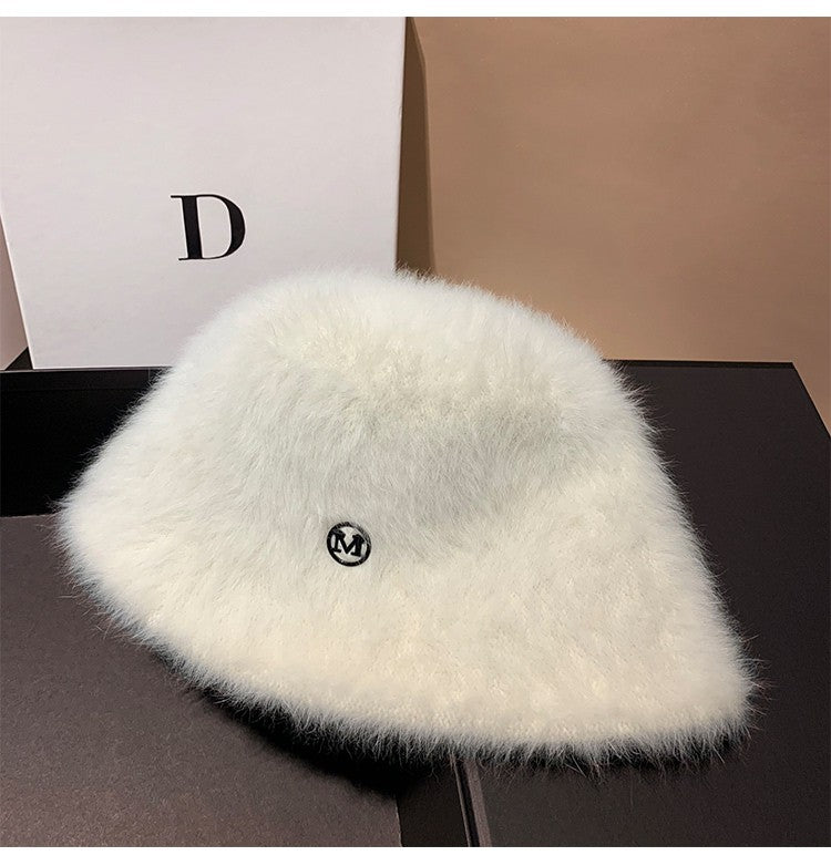 Coreia Designer M Bucket Hat Feminino Quente Pelúcia Angola Coelho Pelo Chapéu Senhora Outono Inverno Ins Moda Chapéu Bacia Retrô Fofo Panamá
