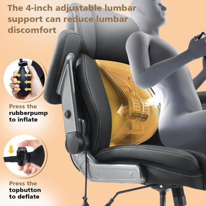 600LBS Breathable Fabric Big and Tall Office Chair with 5D Flip Arms and Pocket Spring Cushion, Ergonomic Heavy Duty Executive