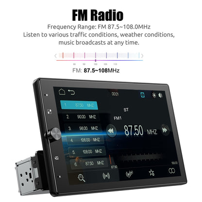 ESSGOO 10,4" Tela de Toque Rotativa IPS 1 Din Rádio Estéreo Multimídia Automotivo Sem Fio Apple CarPlay e Android Auto SWC FM