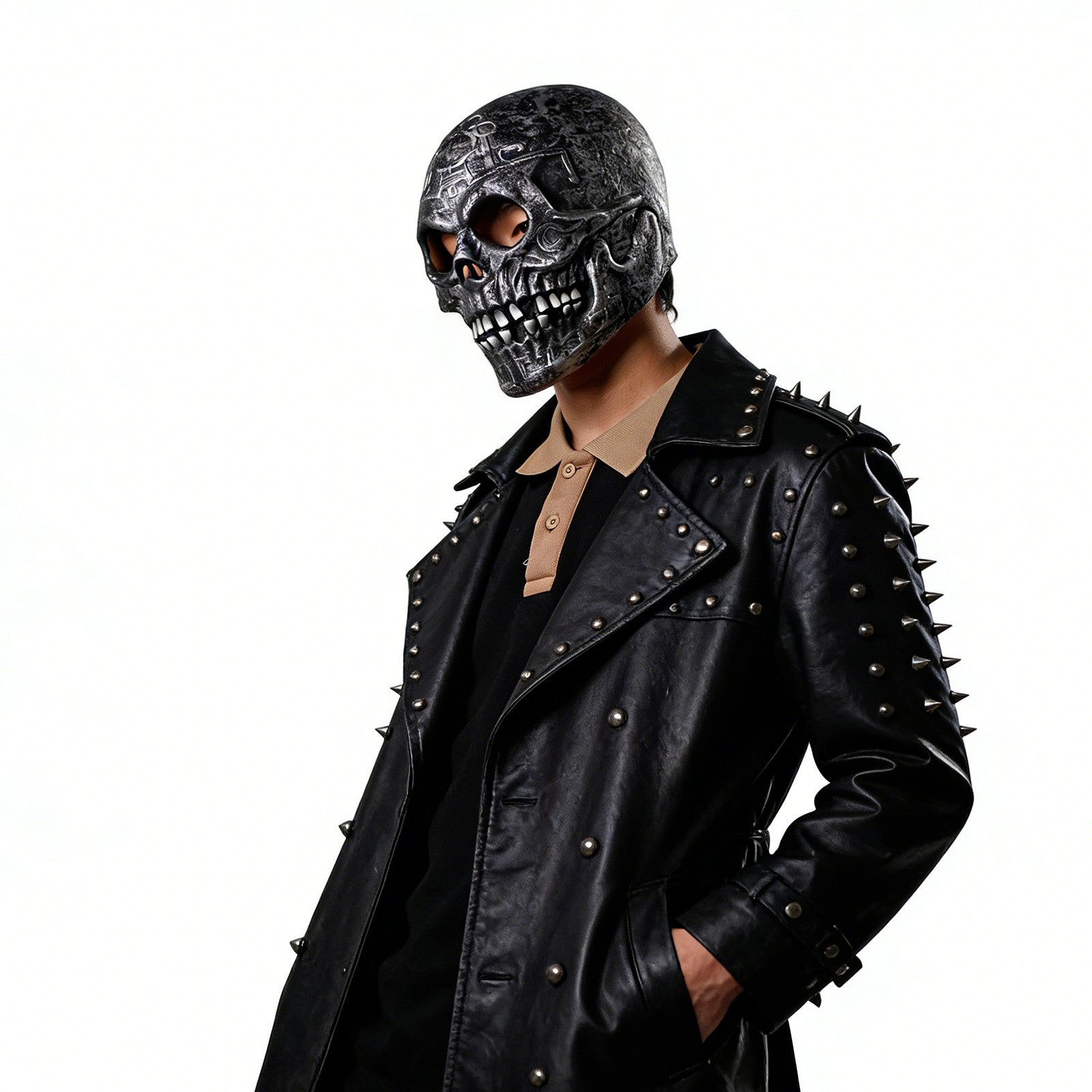 1Pc Handmade Latex Skull Mask Antique Silver Aztec Carvings Full Face Halloween Cosplay Prop