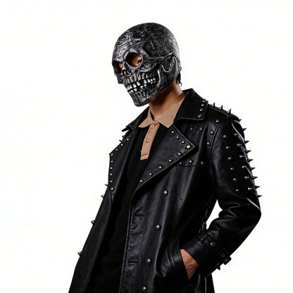 1Pc Handmade Latex Skull Mask Antique Silver Aztec Carvings Full Face Halloween Cosplay Prop