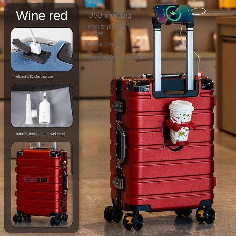 Malas de viagem aprimoradas: mala de 20 polegadas e mala de grande capacidade de 28 polegadas com rodinhas silenciosas com freio, porta-copos e porta de carregamento USB