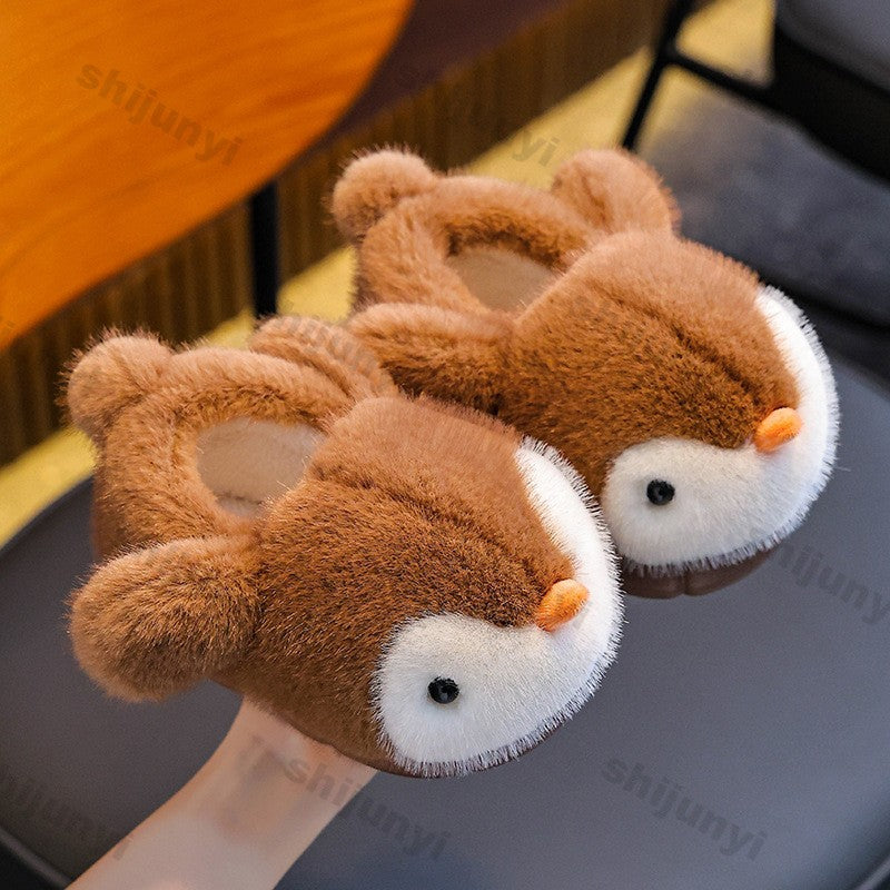 Cute Penguin Boys' Girls' Cotton Slippers 2025 New Winter Fashion Children's Eva Cotton Shoes Non Slip Warm Velvet Home Slippers