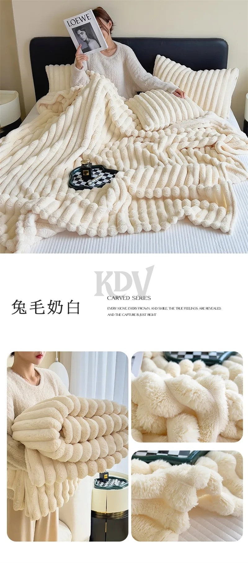 Luxury Soft Faux Rabbit Fur Throw Blanket Fluffy Warm Solid Color Plush Blanket for Sofa Bed Single Double Spring Autumn Plaid