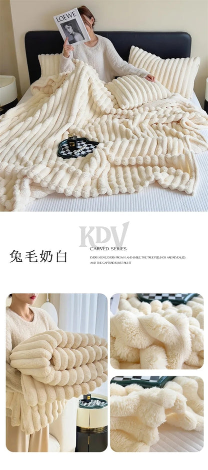 Luxury Soft Faux Rabbit Fur Throw Blanket Fluffy Warm Solid Color Plush Blanket for Sofa Bed Single Double Spring Autumn Plaid