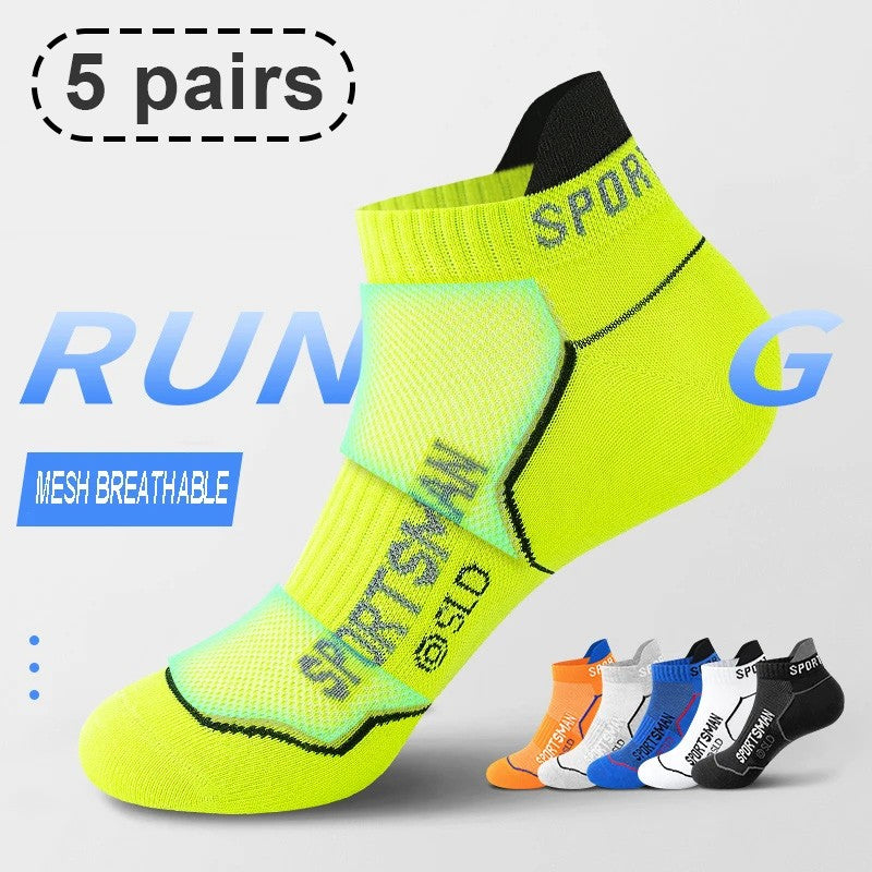 5 Pares Meias esportivas de alta qualidade Verão Masculino Meias Curtas Masculinas Respiráveis Meias de Tornozelo Algodão Fina Pretas Meias Masculinas de Corrida