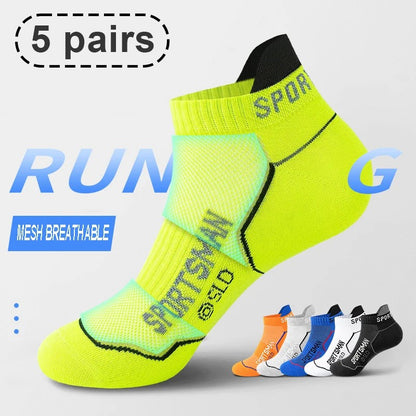 5 Pares Meias esportivas de alta qualidade Verão Masculino Meias Curtas Masculinas Respiráveis Meias de Tornozelo Algodão Fina Pretas Meias Masculinas de Corrida