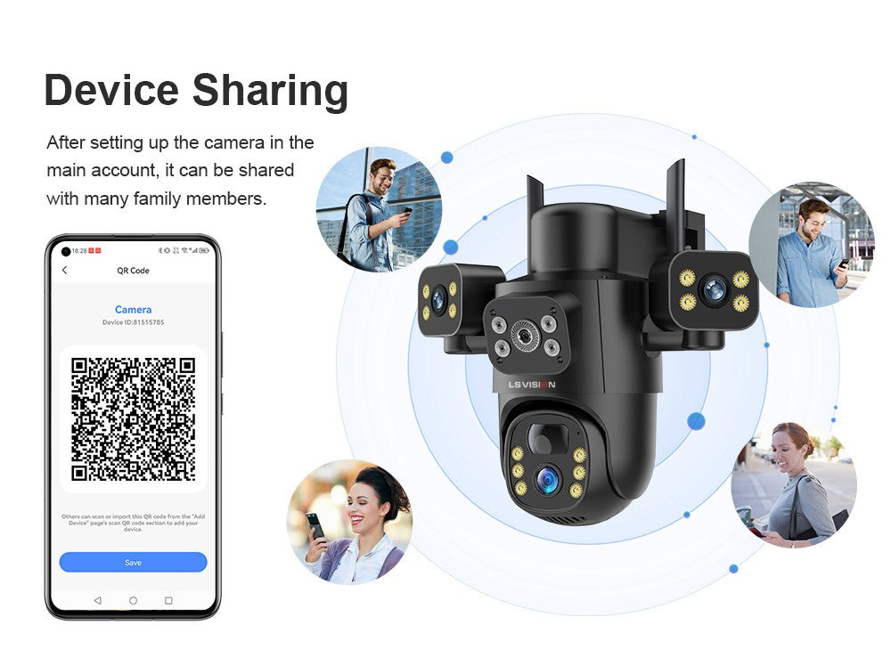 LS VISION 4G / WiFi Solar Camera 3Lenses Outdoor 15MP 4K Low Power Battery IP Camera PIR Night Vision V380 Pro CCTV Security