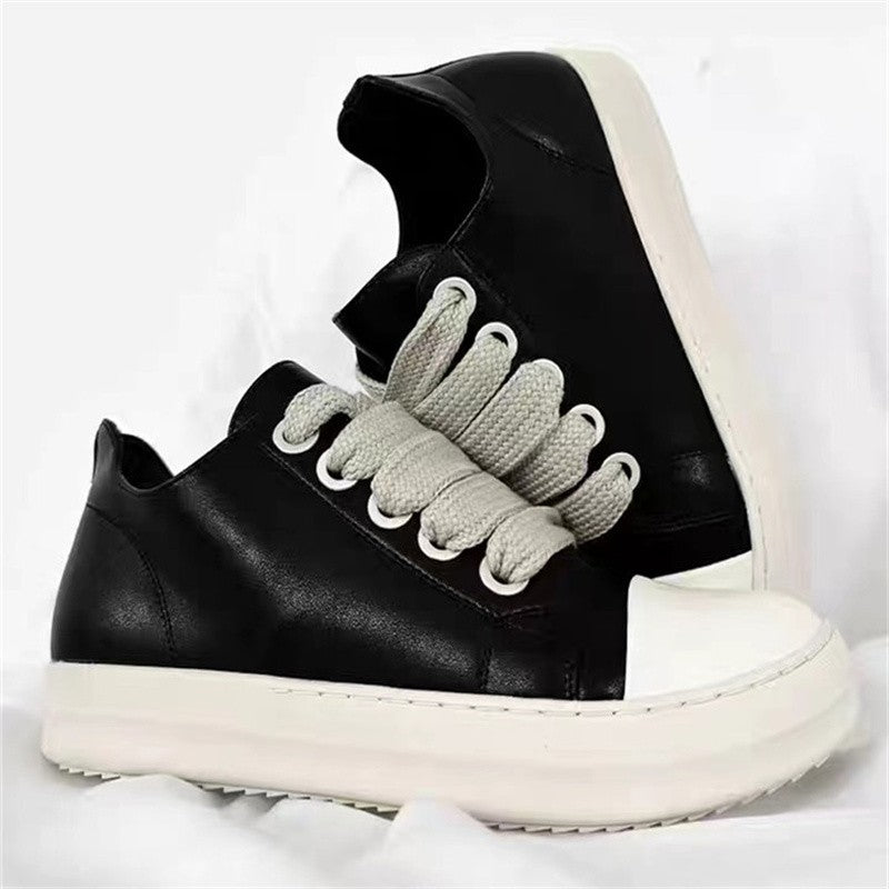 Men's Women Platform Sneakers Black Leather Zipper Lace Up Casual Shoes Thick Bottom Sneakers Large Size Chaussure Femme 2025