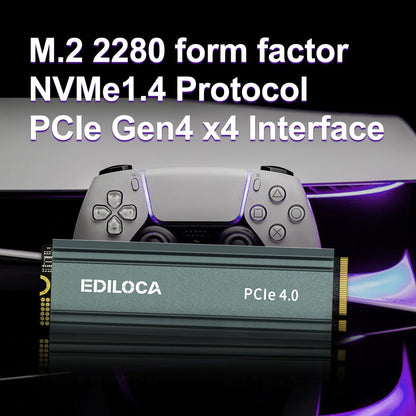 Ediloca EN760 SSD M.2 2280 NVME SSD with Heatsink PCIe Gen4.0x4 3D NAND TLC 4800MB/s Internal Solid State Drive for PS5/PC