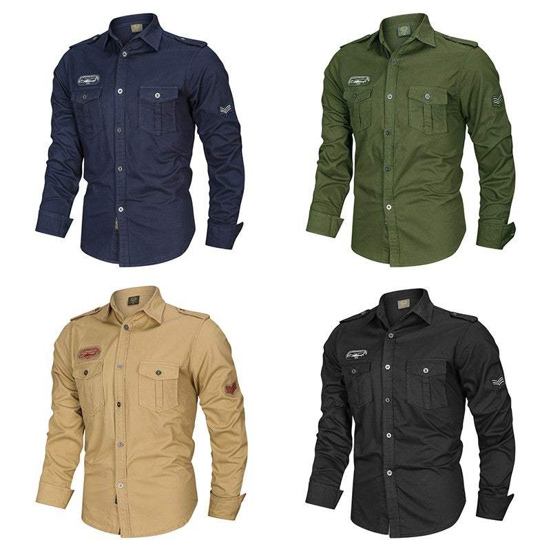 Spring Autumn New Men Long Sleeve Cargo Polo Shirt Casual Fashion Cotton Shirt Male Tactic Military Embroidery Tops