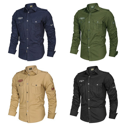 Spring Autumn New Men Long Sleeve Cargo Polo Shirt Casual Fashion Cotton Shirt Male Tactic Military Embroidery Tops