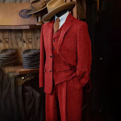 Men's Three-piece Suit Herringbone Pattern Single Breasted Slim Fit Suits for Men Suit Set Luxury 2025 Costumes Man Formal Suits