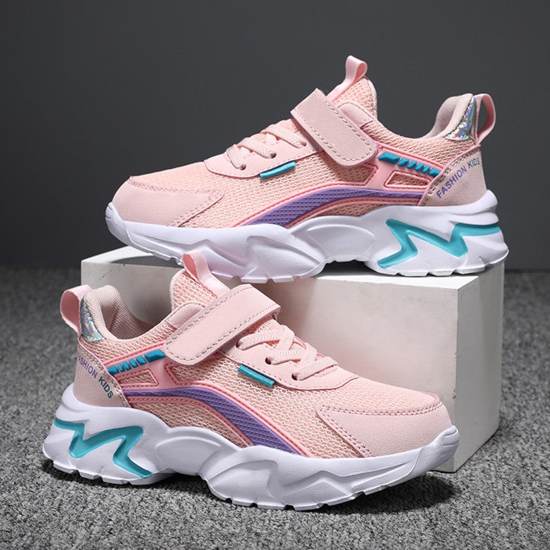 Lovely Girls Pink Sneaker Outdoor Breathable Mesh Flat Sport Shoes Fashion Kids Casual School Walking Shoe  Antislip