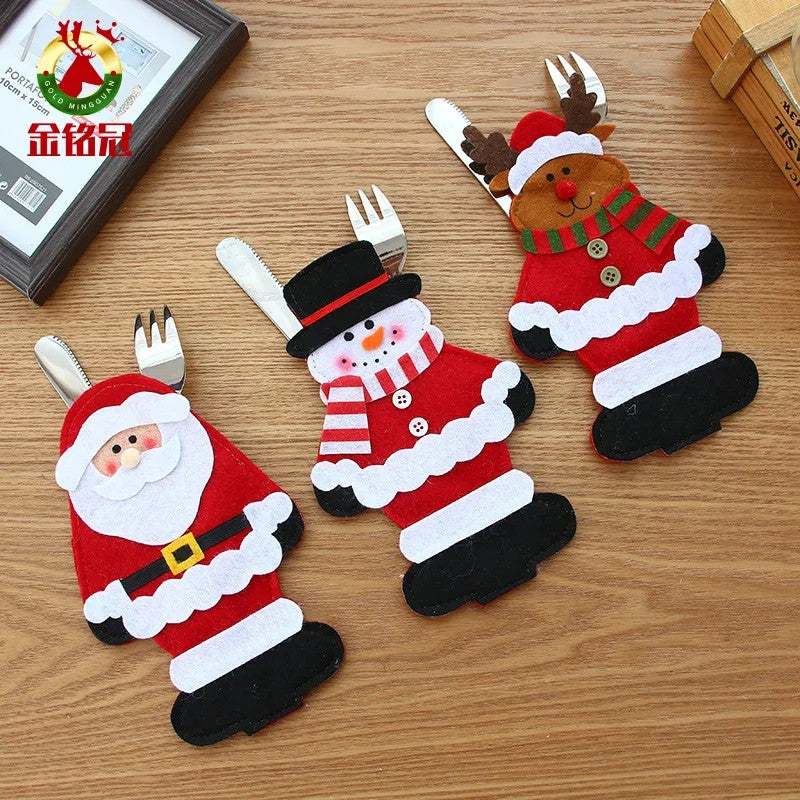 1/3pc Christmas Cutlery Set XMAS Elder Snowman Elk Doll Knife Fork Cutlery Set Cloth Art Knife And Fork Set Decoration For XMAS