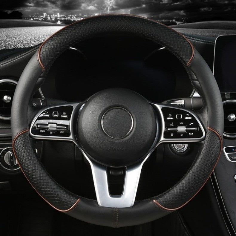 Capa de Volante de Couro All Seasons Diamond Ajuste Universal para 14,5-15 polegadas Capa de Couro Durável Design com Veias Antiderrapantes