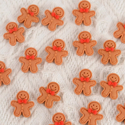 10/20Pcs Mini Gingerbread Man Resin Ornaments Christmas Decoration Flatback Cabochon Figurine Scrapbook DIY Jewelry Accessories