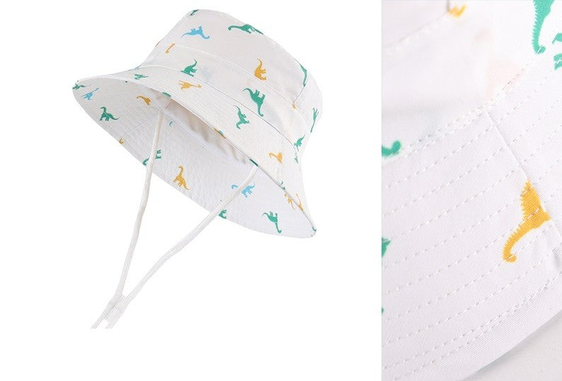 Sun Protection Hat for Kids Toddler Boys Girls Dinosaur Wide Brim Summer outdoor hat Cotton Baby Bucket Hat with Chin Strap