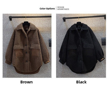 Plus Size Plus Size Women's Autumn Winter Thickened Lamb Fur Jacket Chic Hong Kong Style Design Slimming Outerwear Street Trend