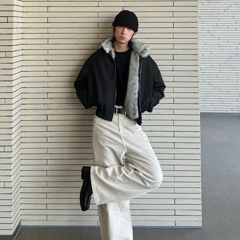 2025 Winter New Fashion Mountain Carving Imitation Wolf Fur Coat Men and Women Y2K Harajuku Hip-hop Pop Bomber Jacket Cleanfit