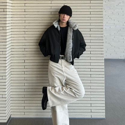 2025 Winter New Fashion Mountain Carving Imitation Wolf Fur Coat Men and Women Y2K Harajuku Hip-hop Pop Bomber Jacket Cleanfit