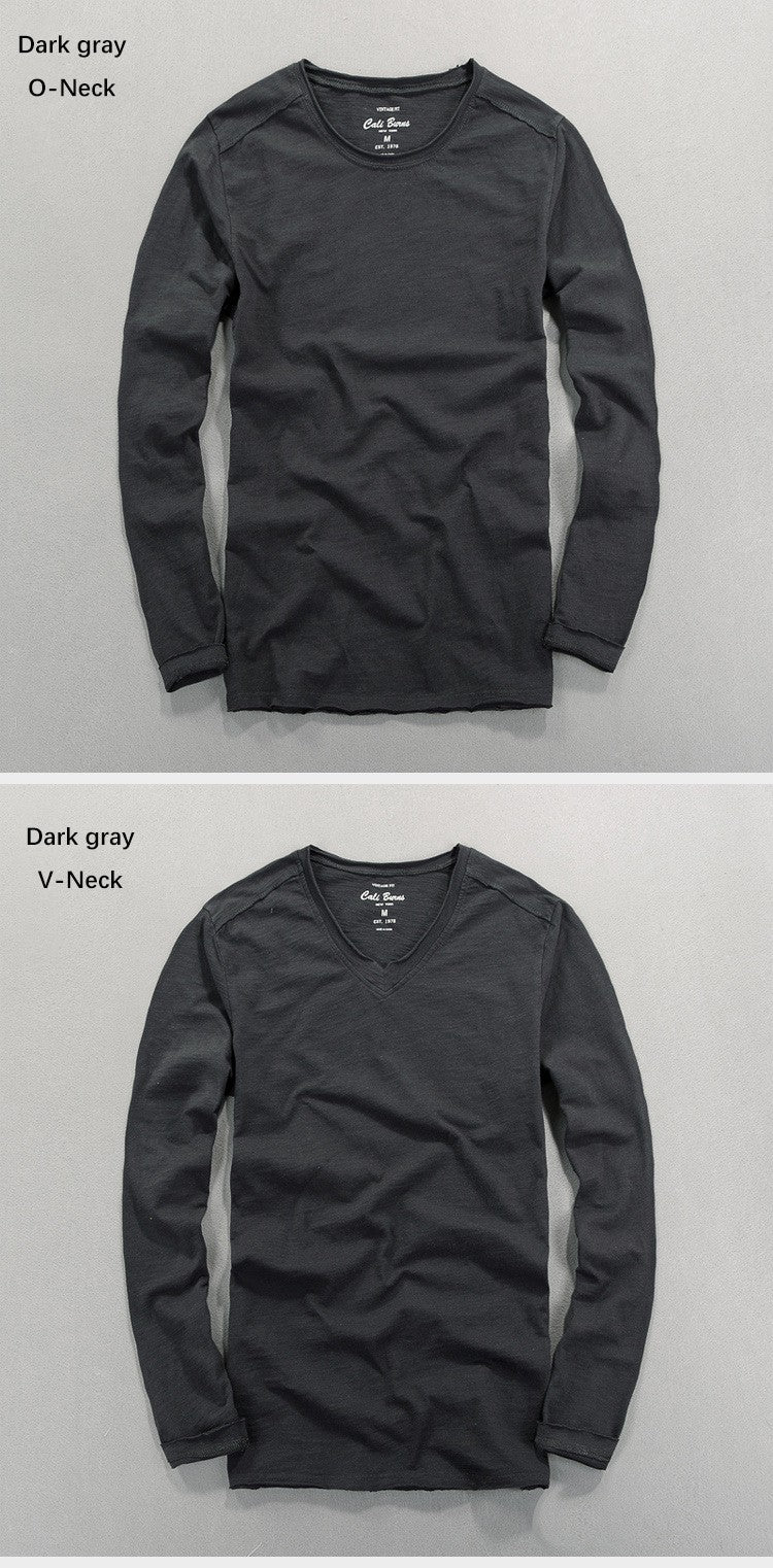 Fashionable Bamboo Cotton Long Sleeve Vintage T-shirts Men Casual Thin Tops Tees Comfortable Tshirt Distressed T-shirt