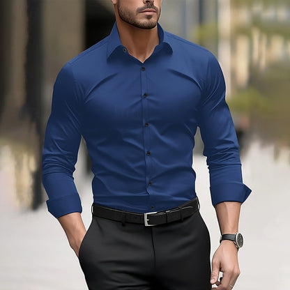 Men's formal shirt solid color wedding outdoor black red navy blue dark green long sleeve lapel summer spring clothing XS-6XL
