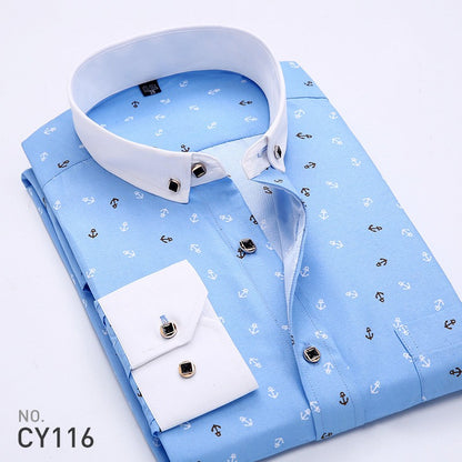 Quality Plaid Casual Men's Shirt Slim Fit Formal & Business Party Man Spring Long Sleeve New Men Floral for Mens Dress Shirt